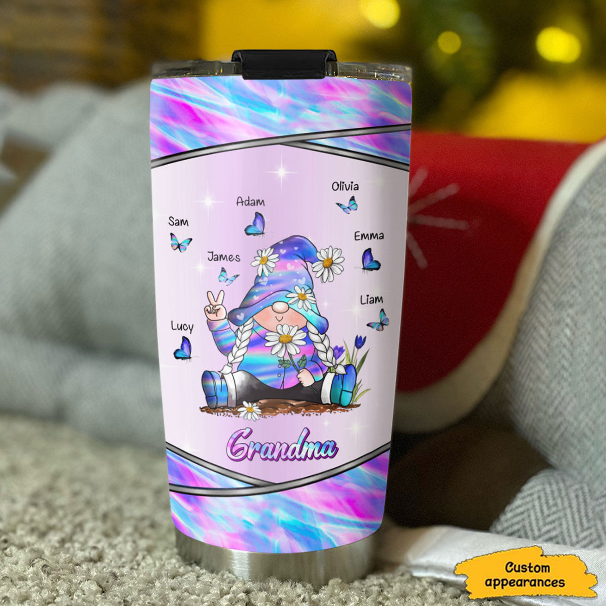 Hippie Gnome Grandma Nickname Kids Names Personalized Tumbler 4 Styles 20oz