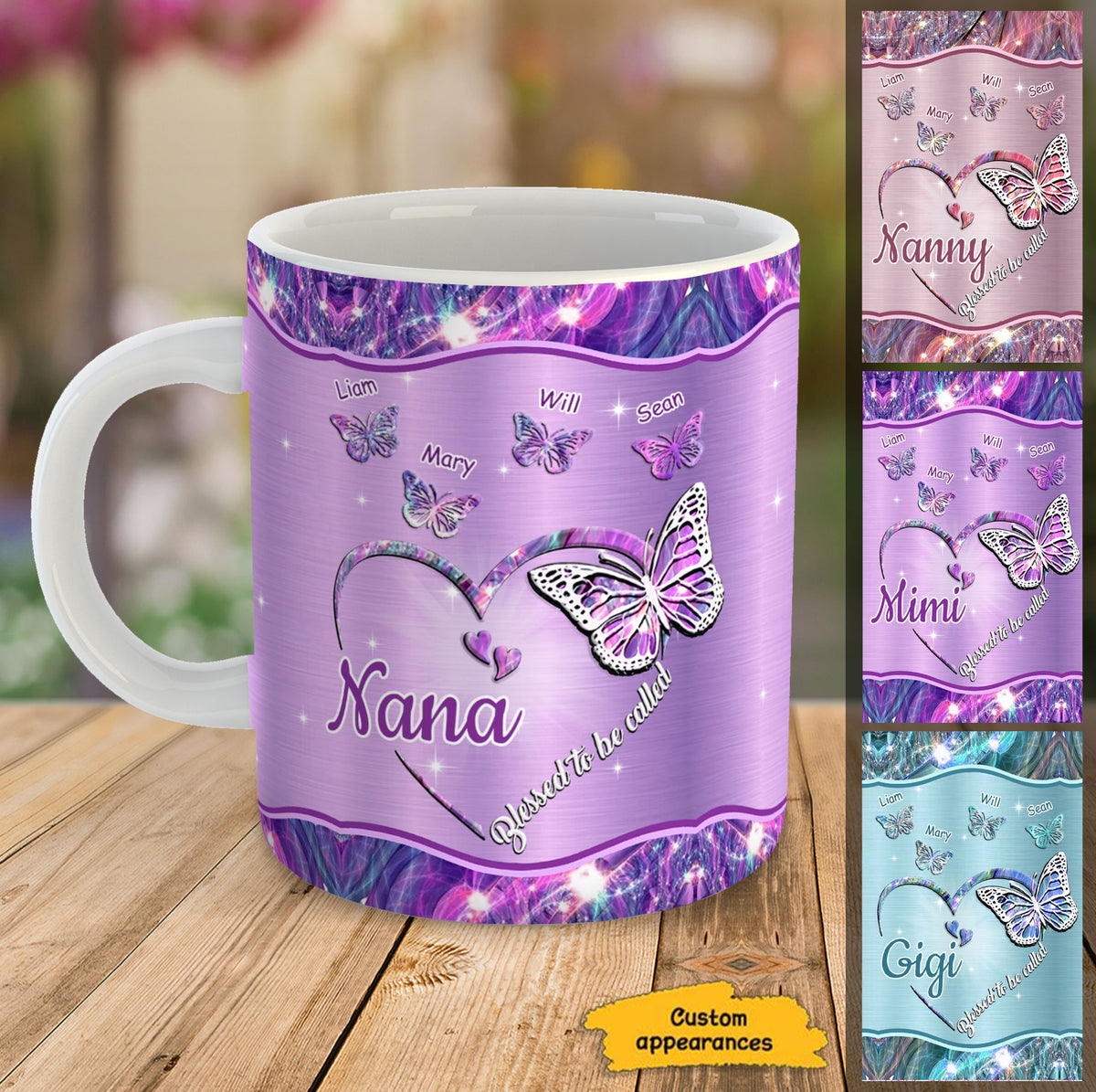 Butterflies Blessed to be called Nana Mimi Gigi Grandma Personalized Mug