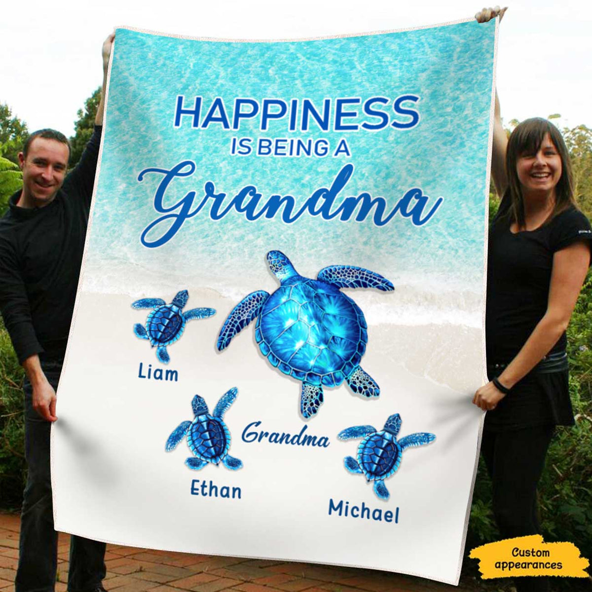 Turtle Happiness Is Being Grandma Mommy Auntie Personalized Blanket SC2712231 - Drive mockup HP27MAR23HL02