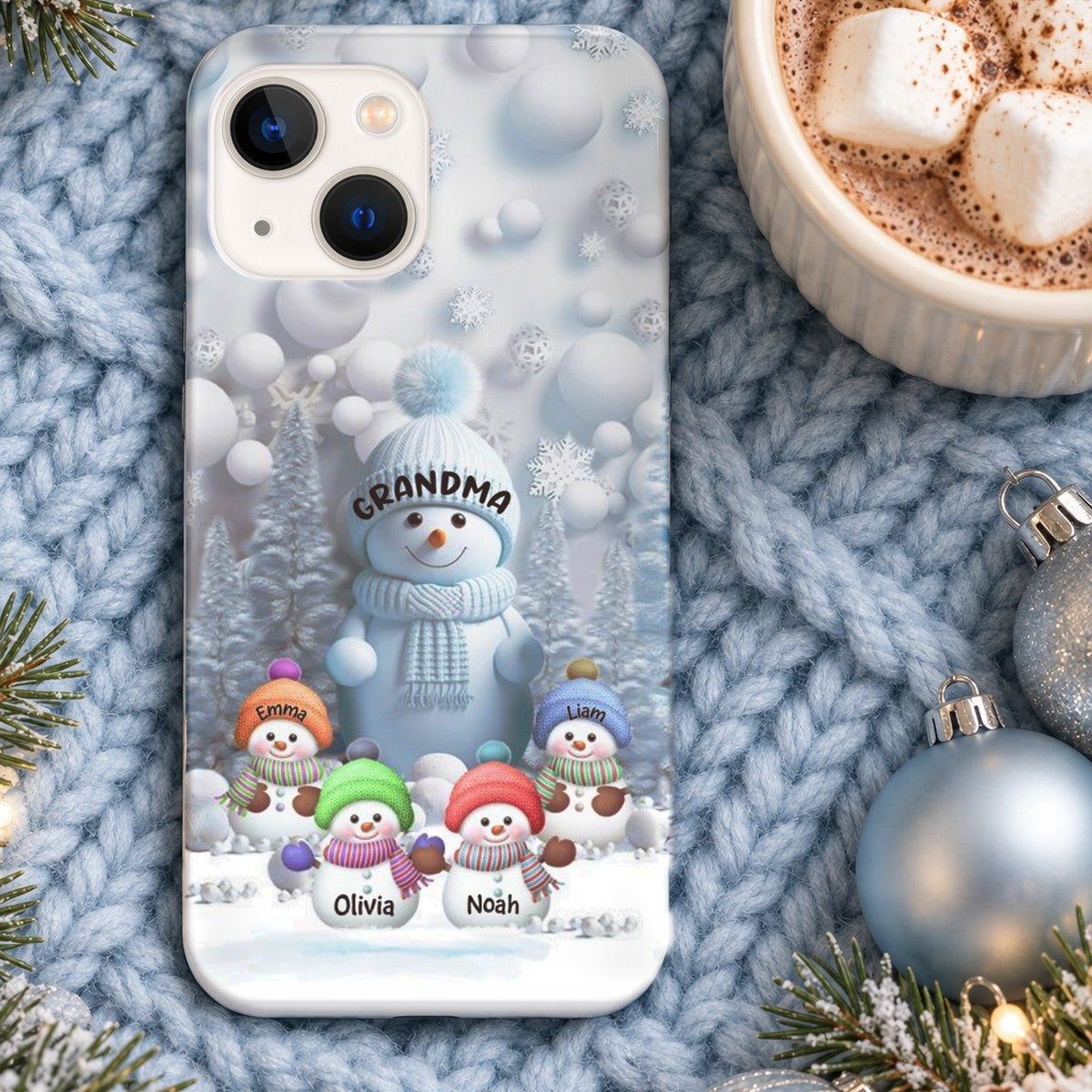 Christmas Blue Vibe Snowman Grandma Personalized Phone Case