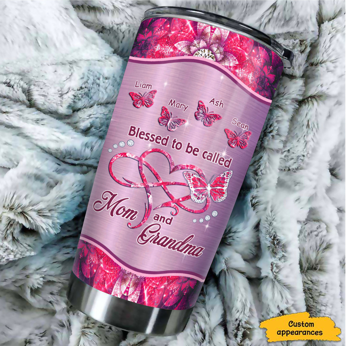 Blessed To Be Called Mom And Grandma Infinity Heart Kids Names Personalized Tumbler 18 Colors 20oz