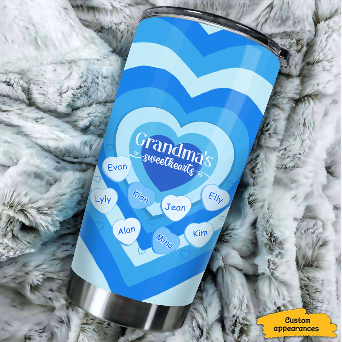Grandma Sweethearts Heart Kids Names Personalized Tumbler