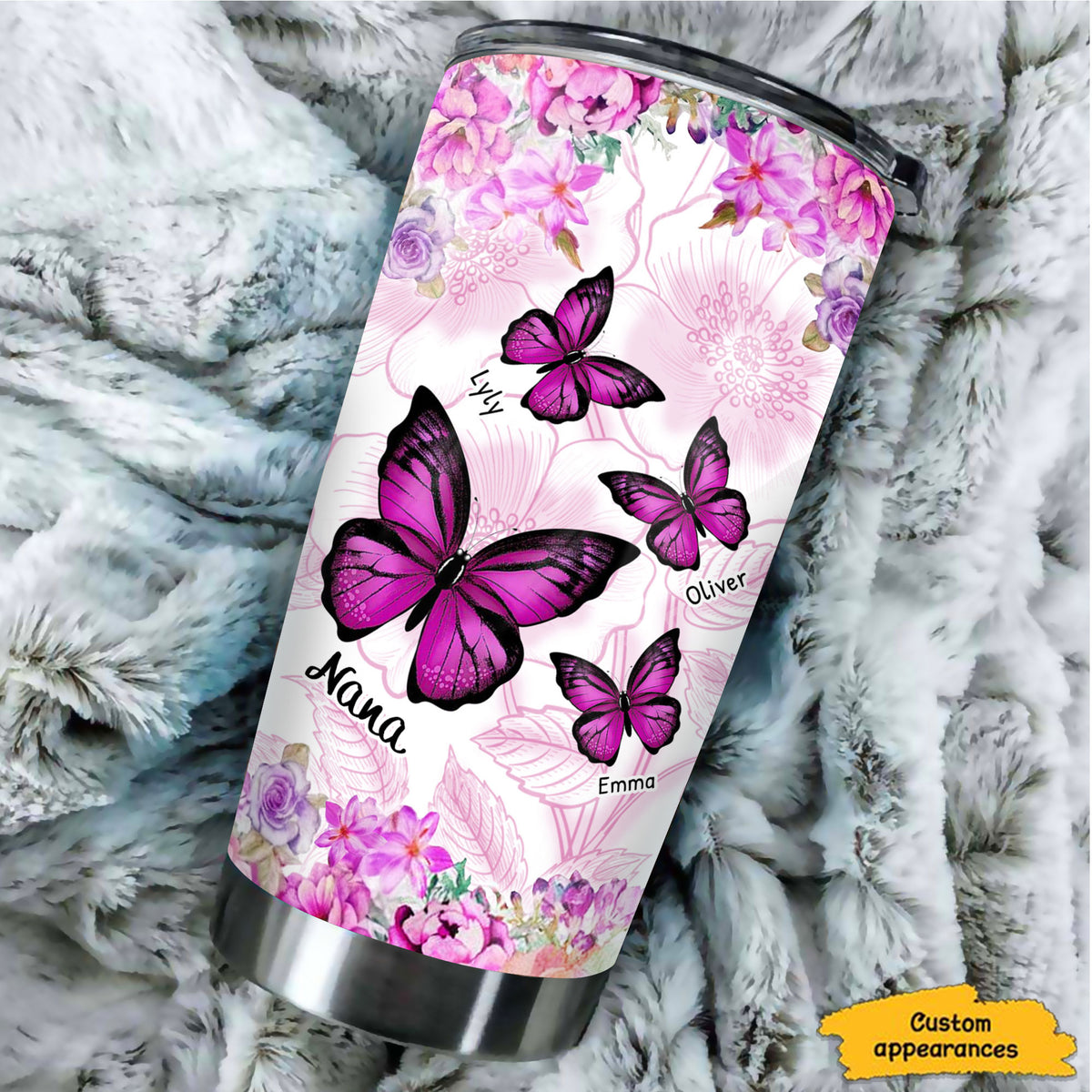 Flower Butterfly Grandma Nana Mimi Personalized Tumbler SC151109 - Drive mockup HP24HL19APR02