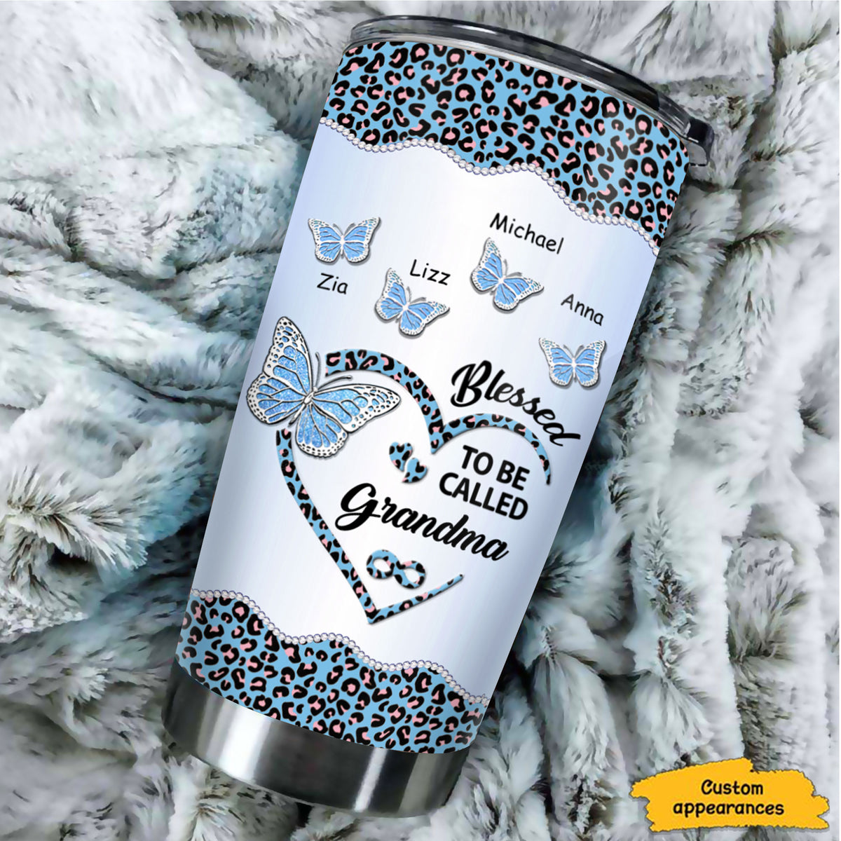 Personalized Butterfly Heart Blessed To Be Called Grandma Tumbler