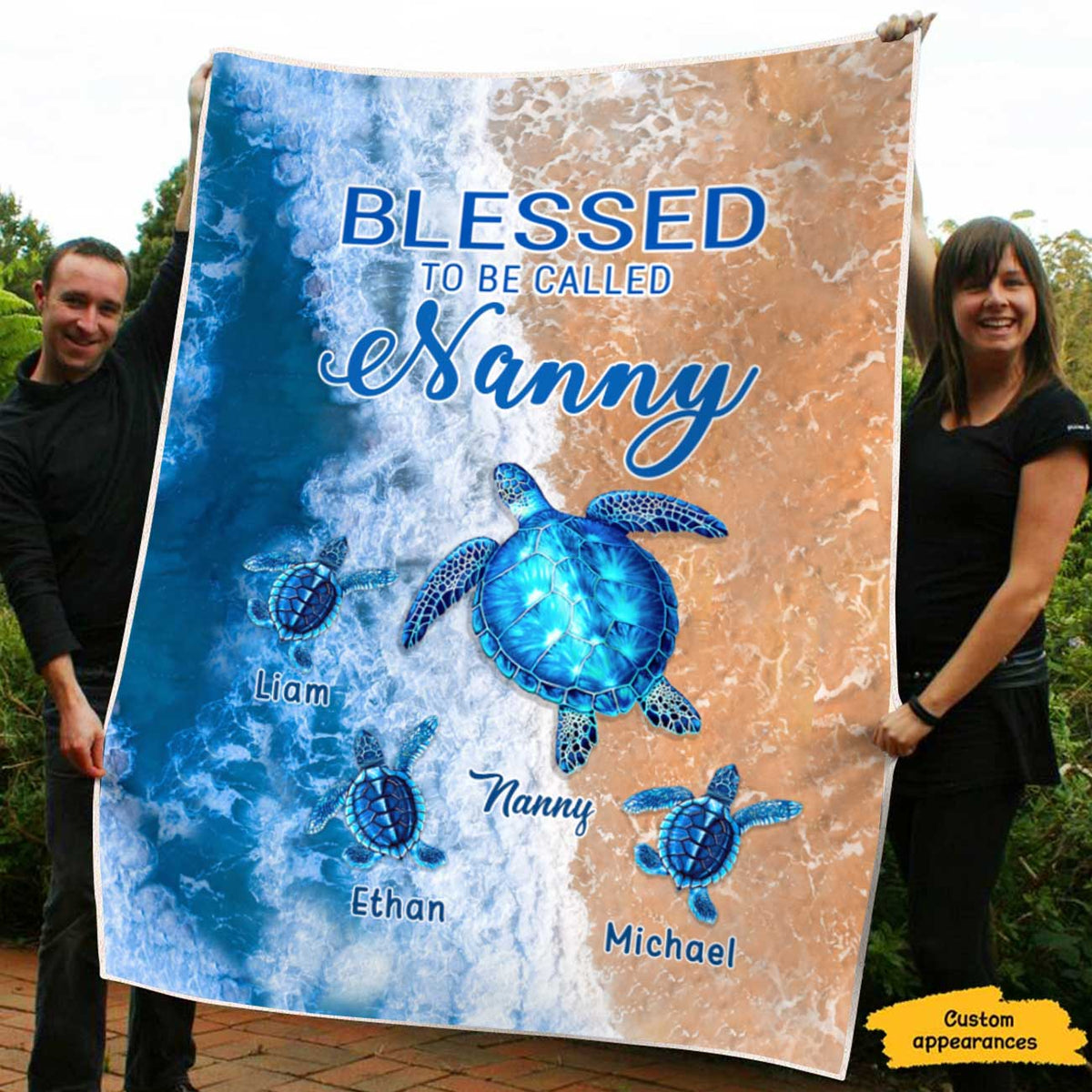 Turtle Happiness Is Being Grandma Mommy Auntie Personalized Blanket SC2712231 - Drive mockup HP27MAR23HL02