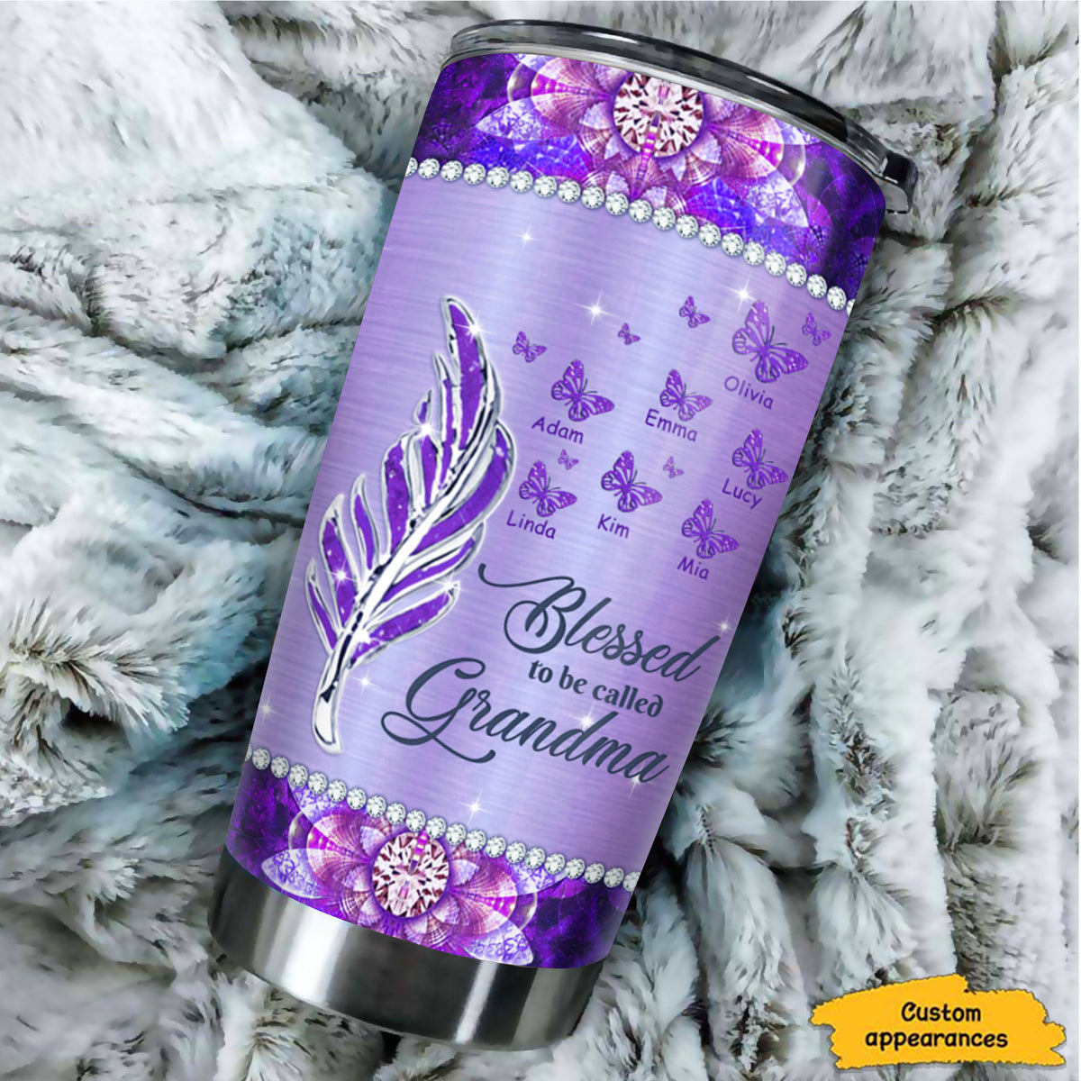 Feather Butterfly Blessed To Be Called Grandma Nickname Kids Names Personalized Tumbler 20 Colors 20oz