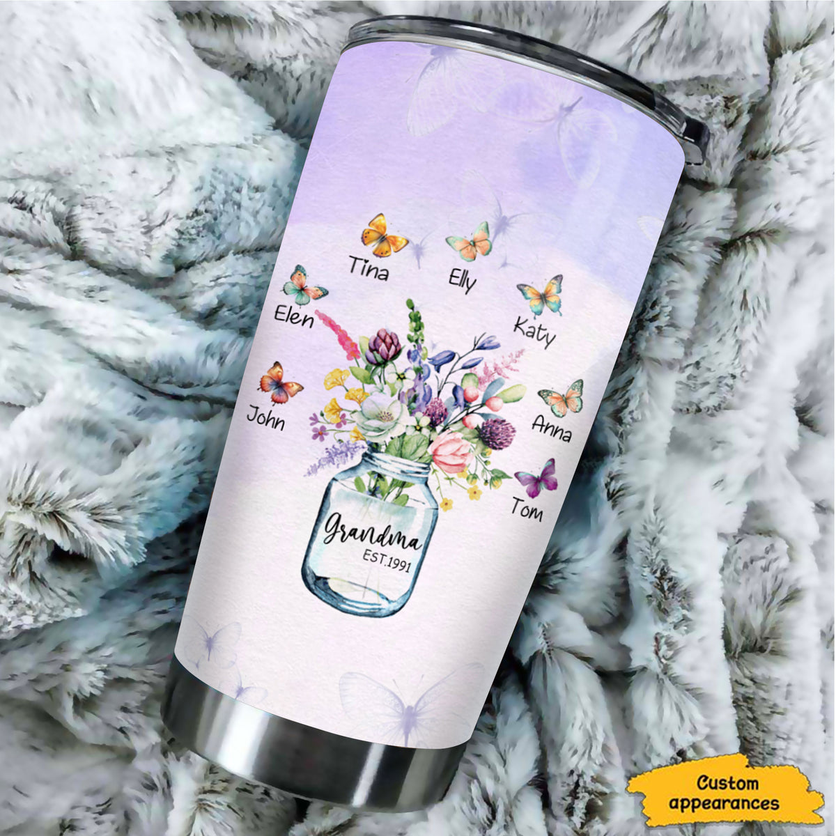 Wildflowers Mason Jar Grandma Est Year Kids Names Personalized Tumbler