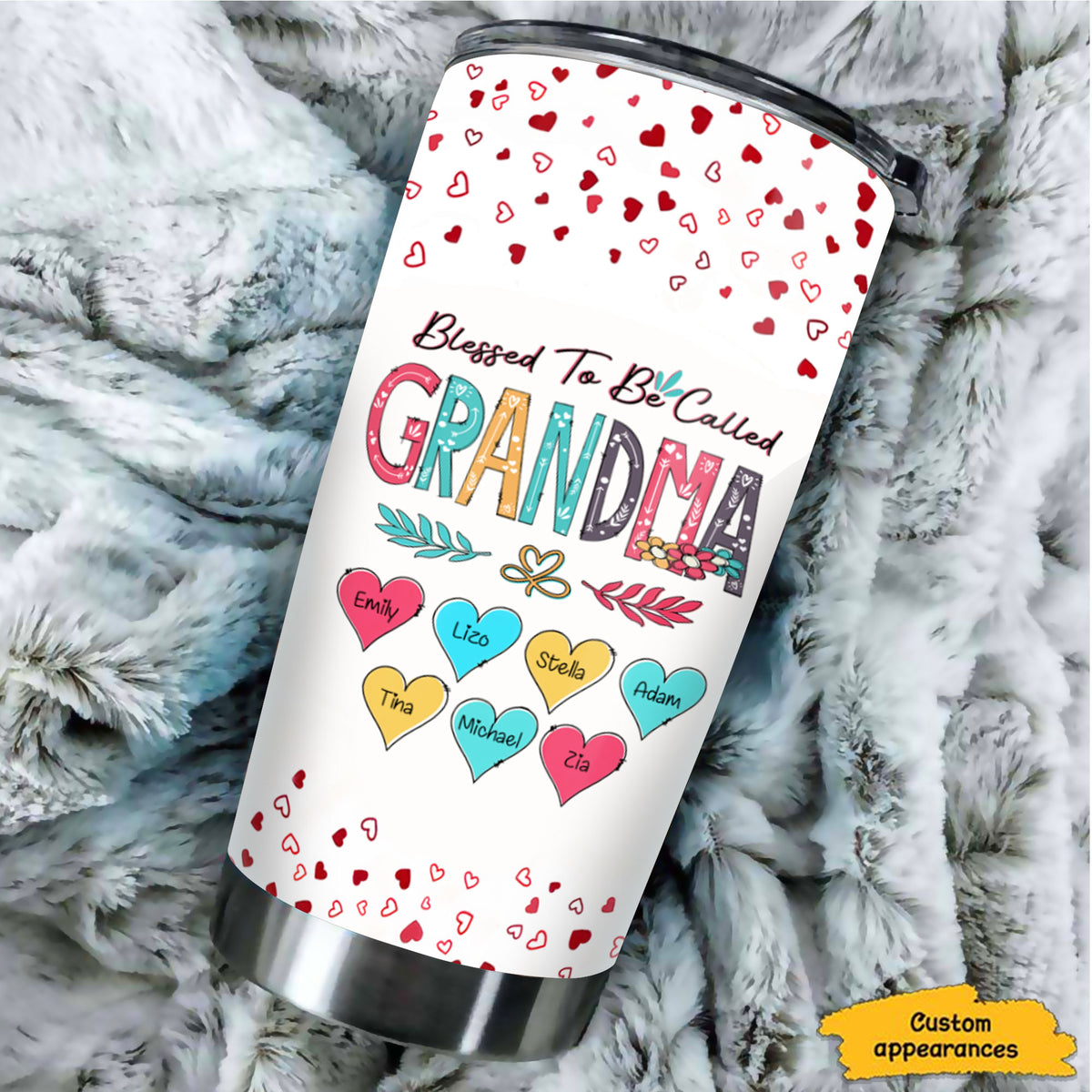 Blessed To Be Called Grandma Hearts Kids Names Personalized Tumbler