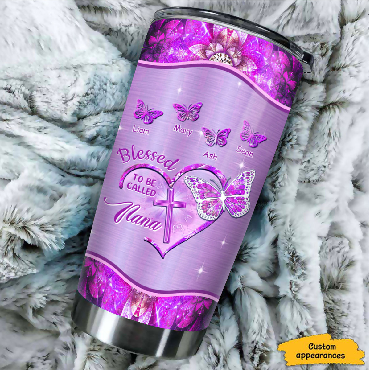 Blessed To Be Called Cross Heart Butterfly Nickname Kids Names Personalized Tumbler 17 Colors 20oz