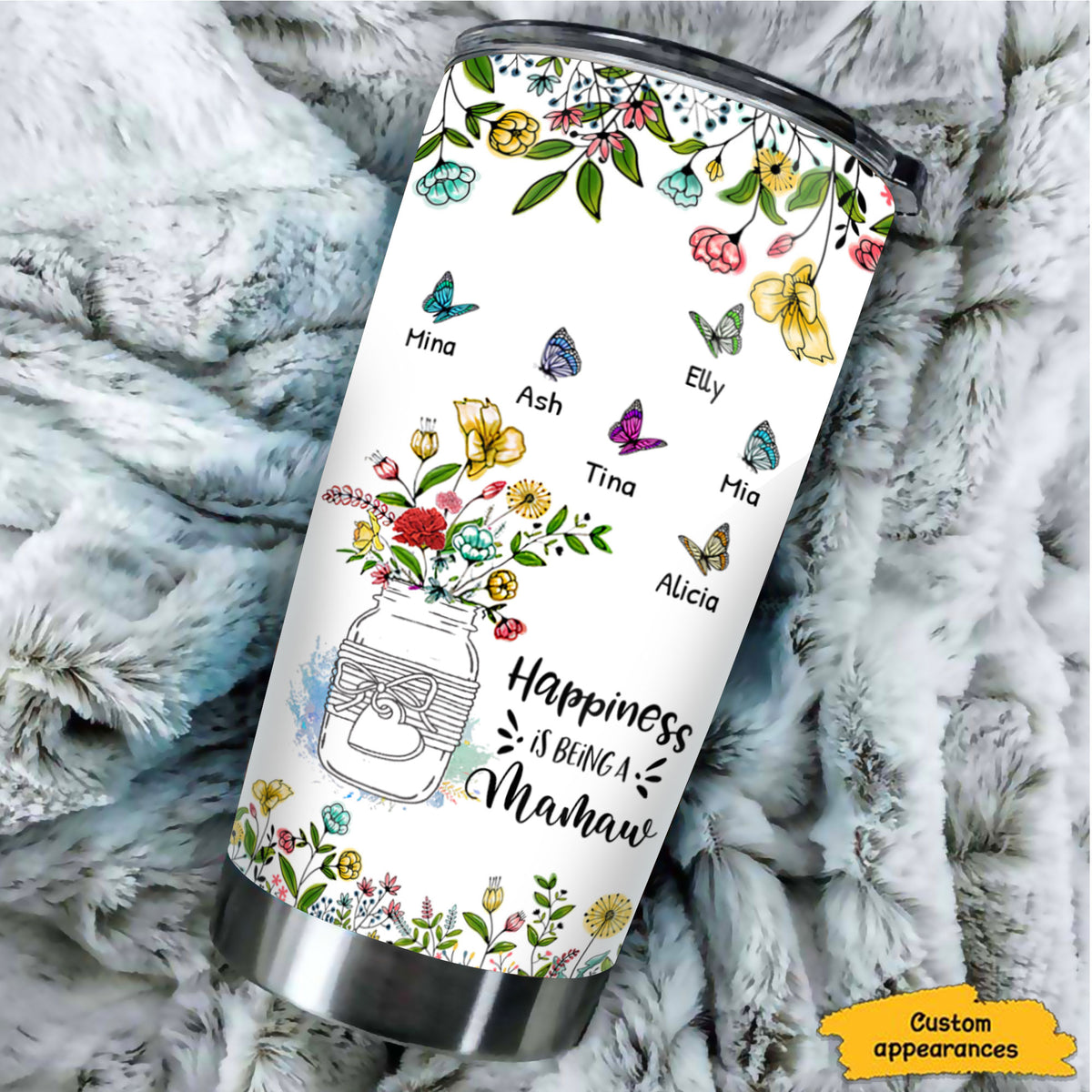 Flower Jar Butterflies My Greatest Blessings Call Me Grandma Nana Mimi Personalized Tumbler - Drive mockup HP08JUN23HL03