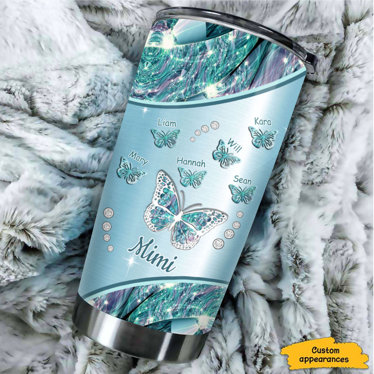 Jewel Butterfly Grandma Nickname Kids Names Personalized Tumbler 3 Colors 20oz