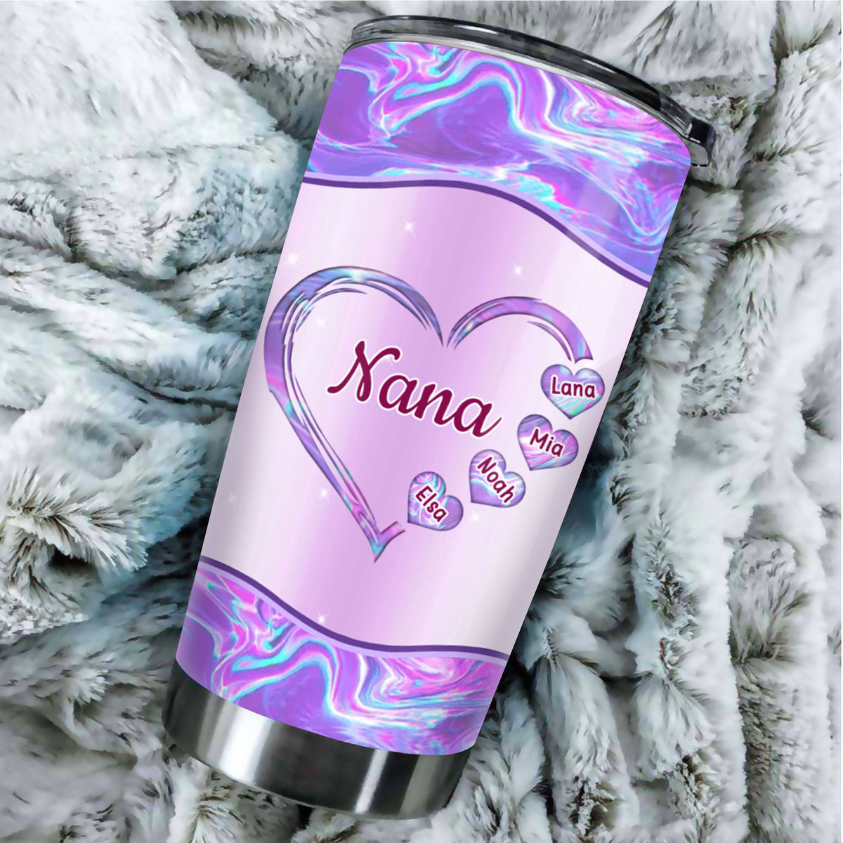 Holographic Heart Grandma Nana Mimi Kids Names Personalized Tumbler