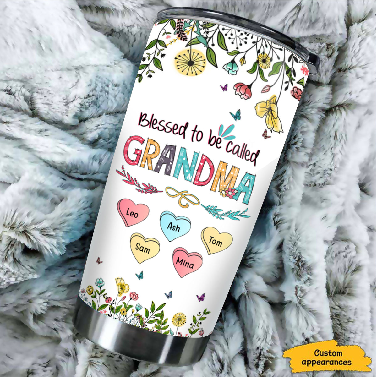 Floral Grandma Grandkids Flowers Personalized Tumbler