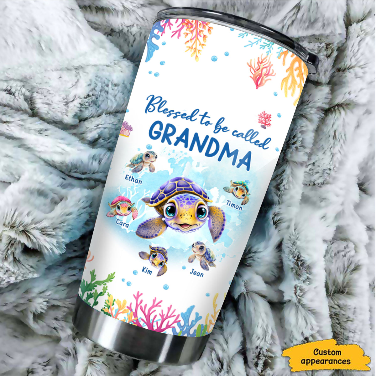 Sea Turtle Blessed To Be Called Grandma Kids Names Personalized Tumbler 20oz