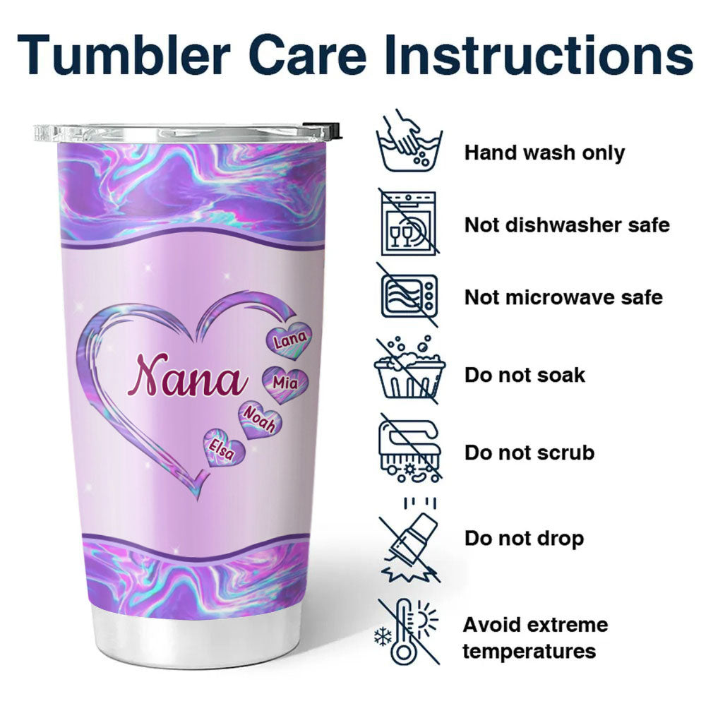 Holographic Heart Grandma Nana Mimi Kids Names Personalized Tumbler