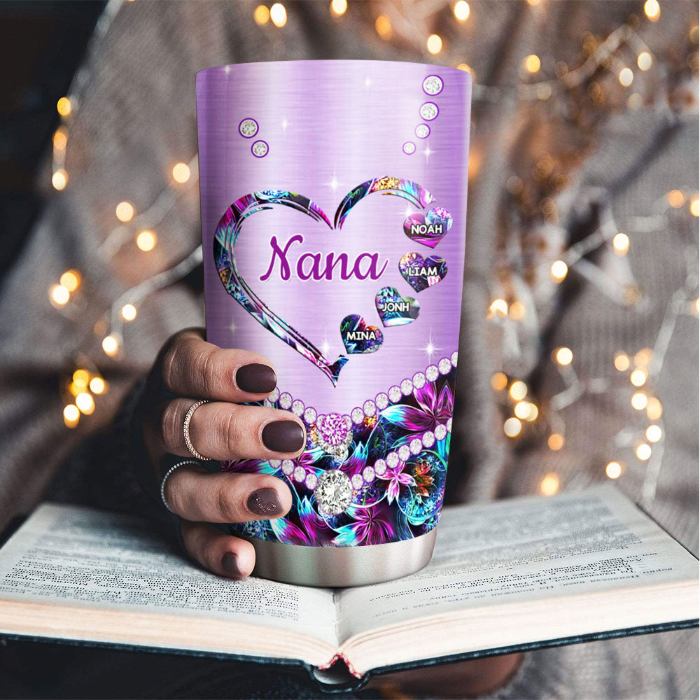Jewel Heart Grandma Nickname Kids Names Personalized Tumbler 20oz