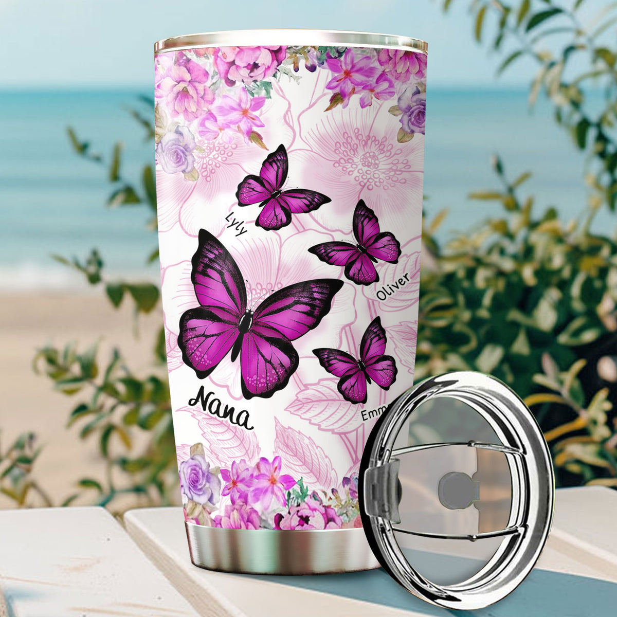 Flower Butterfly Grandma Nana Mimi Personalized Tumbler SC151109 - Drive mockup HP24HL19APR02