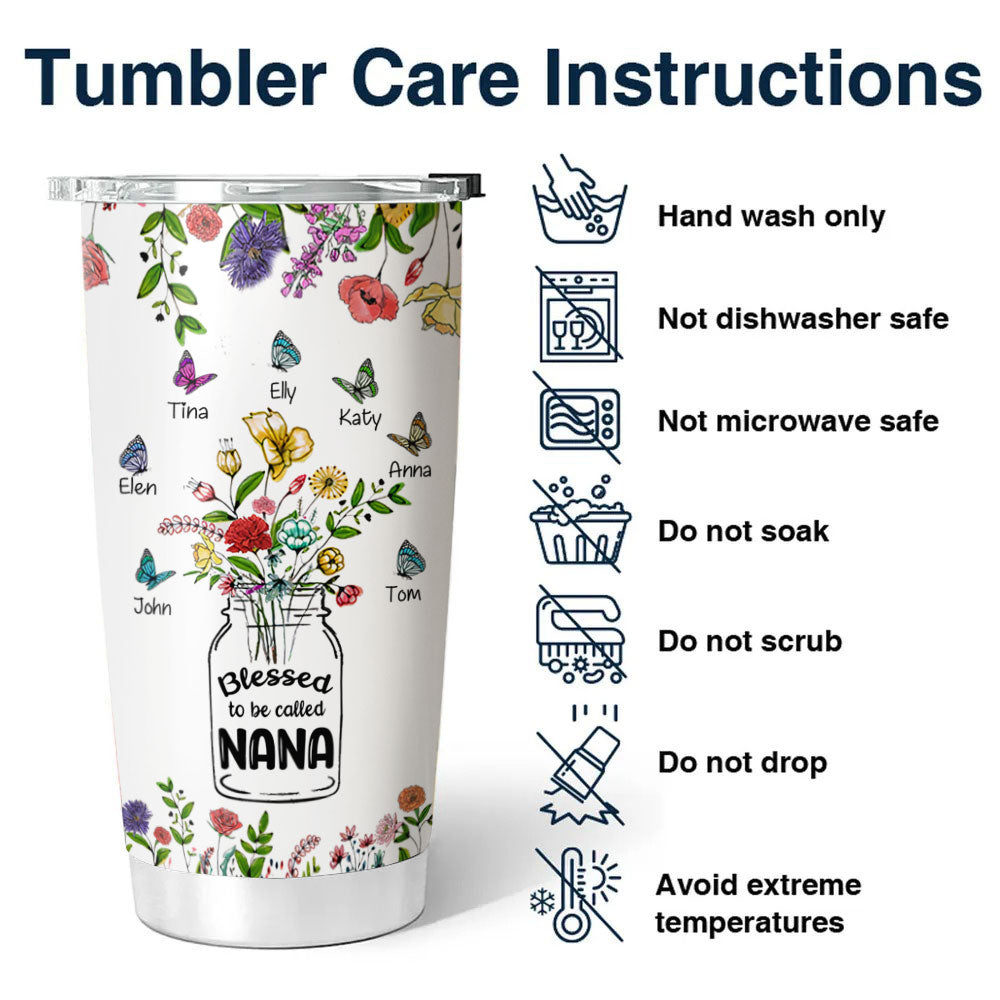 Personalized Flower Butterfly Happiness Is Being A Nana Tumbler