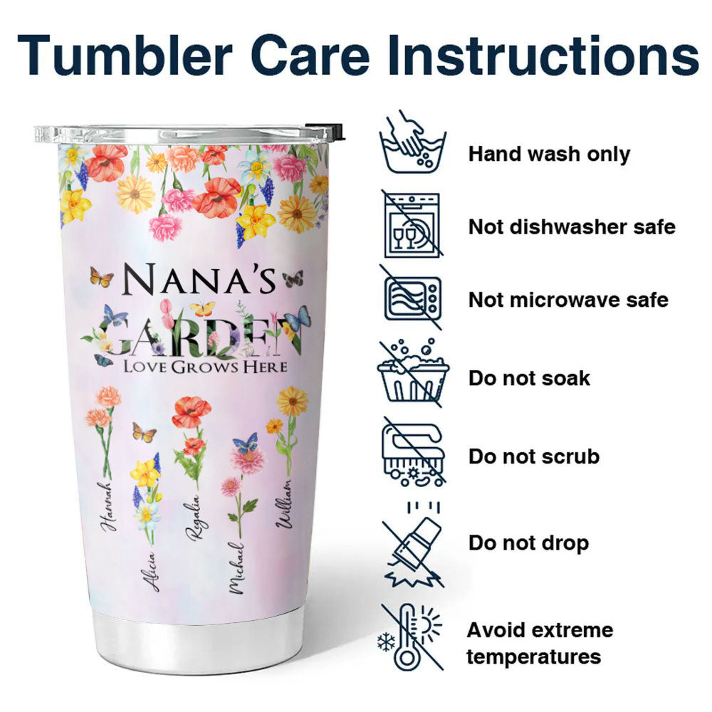 Flower Grandma's Garden Mom Nana Mimi Gigi Auntie Personalized Tumbler