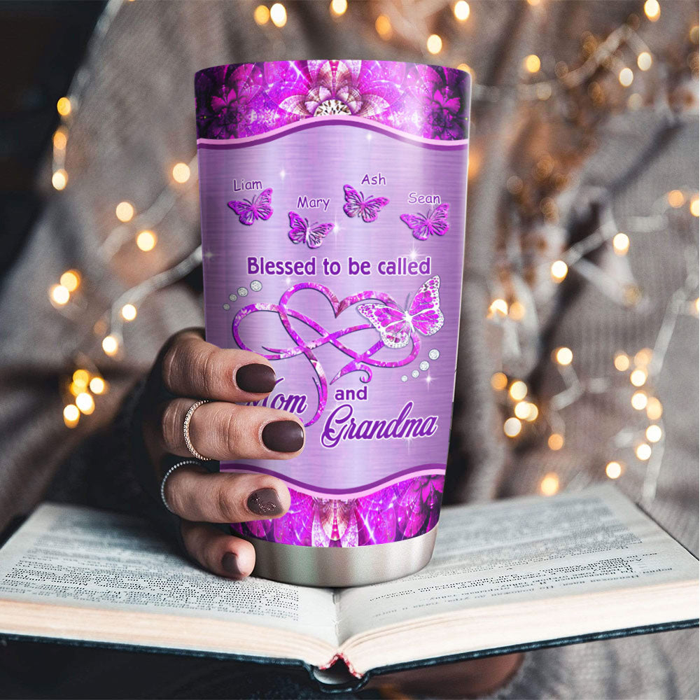 Blessed To Be Called Mom And Grandma Infinity Heart Kids Names Personalized Tumbler 18 Colors 20oz
