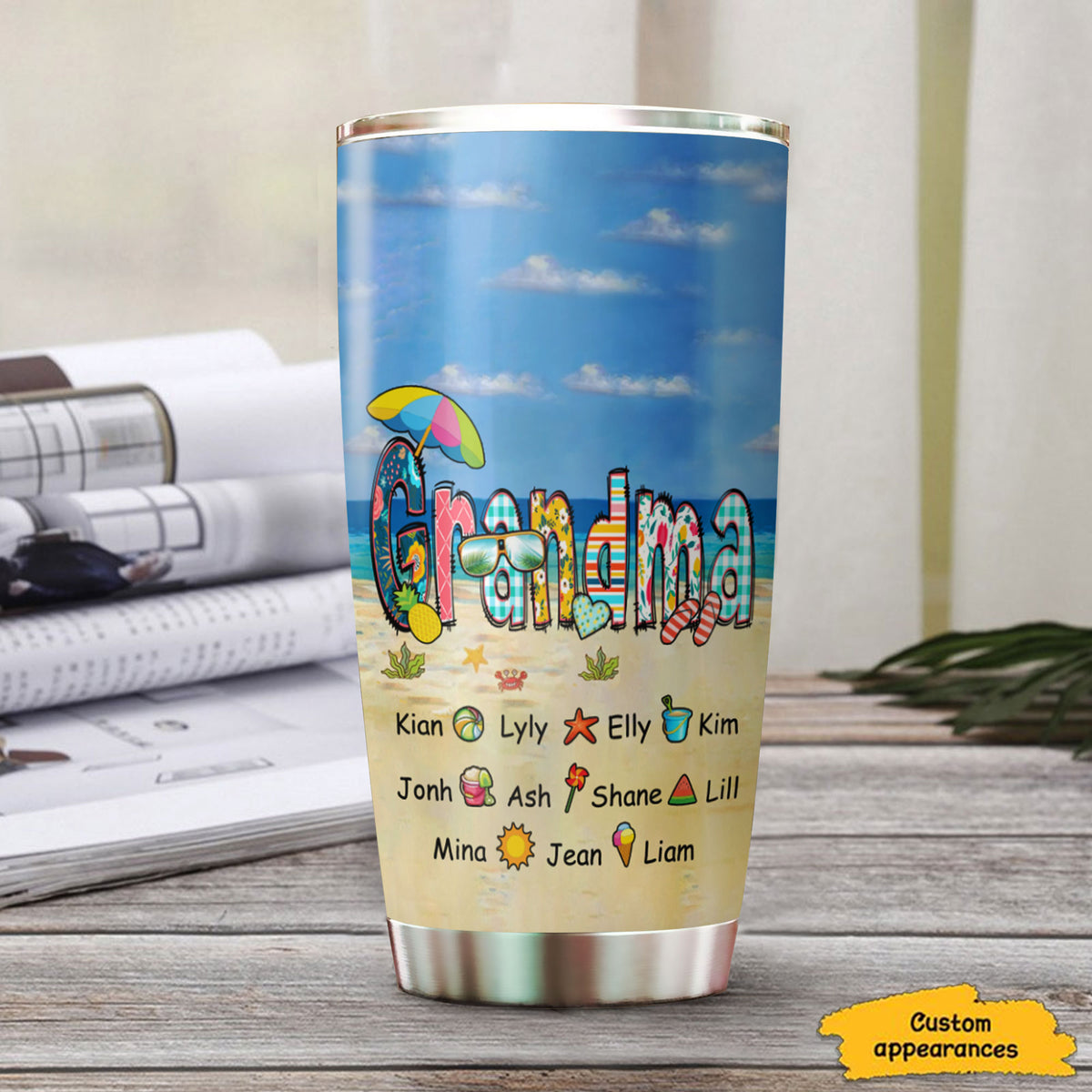 Summer Beach Grandma Mimi Nana Mommy Personalized Tumbler - Drive mockup HP28FEB23HL05