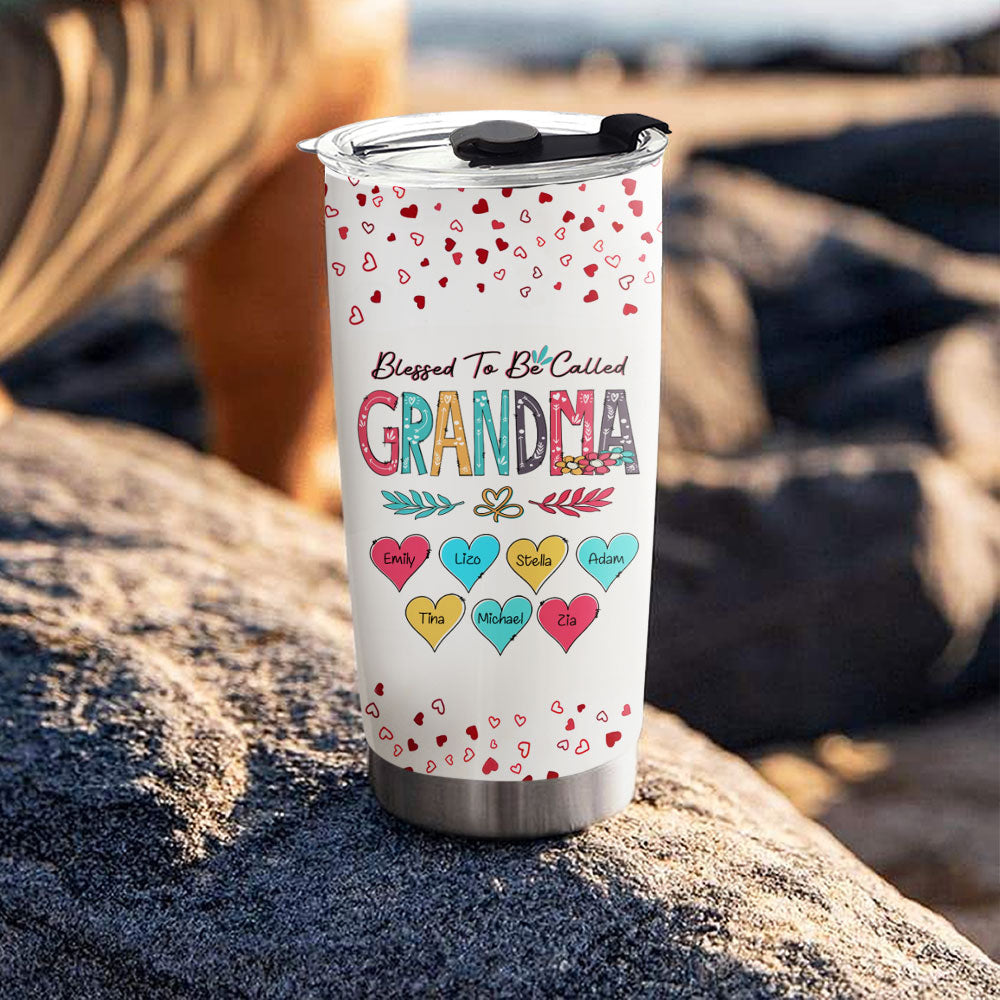 Blessed To Be Called Grandma Hearts Kids Names Personalized Tumbler
