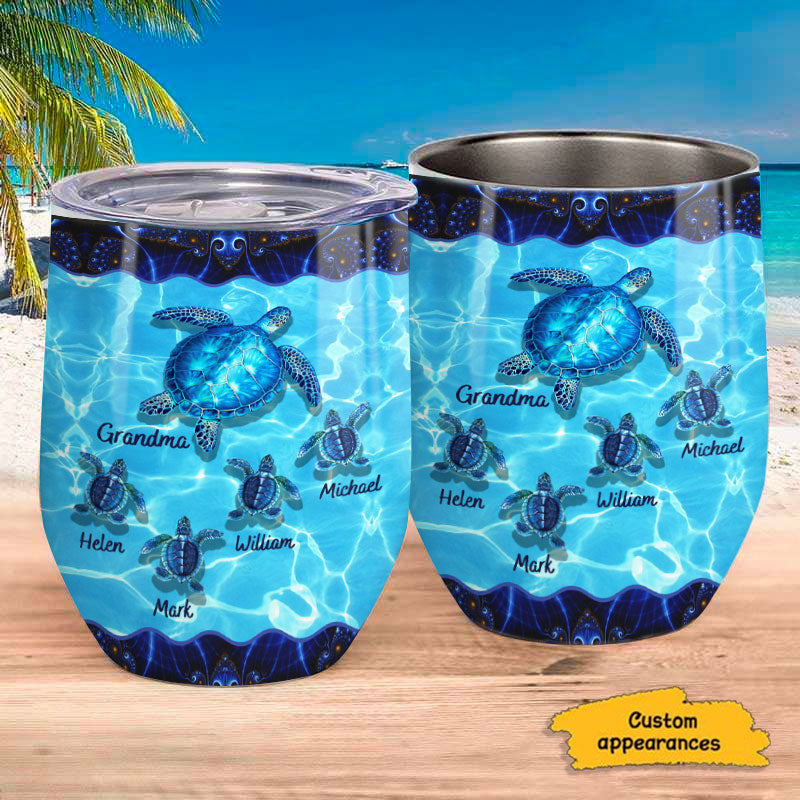 Turtle Grandma Nana Mommy Personalized Wine Tumbler