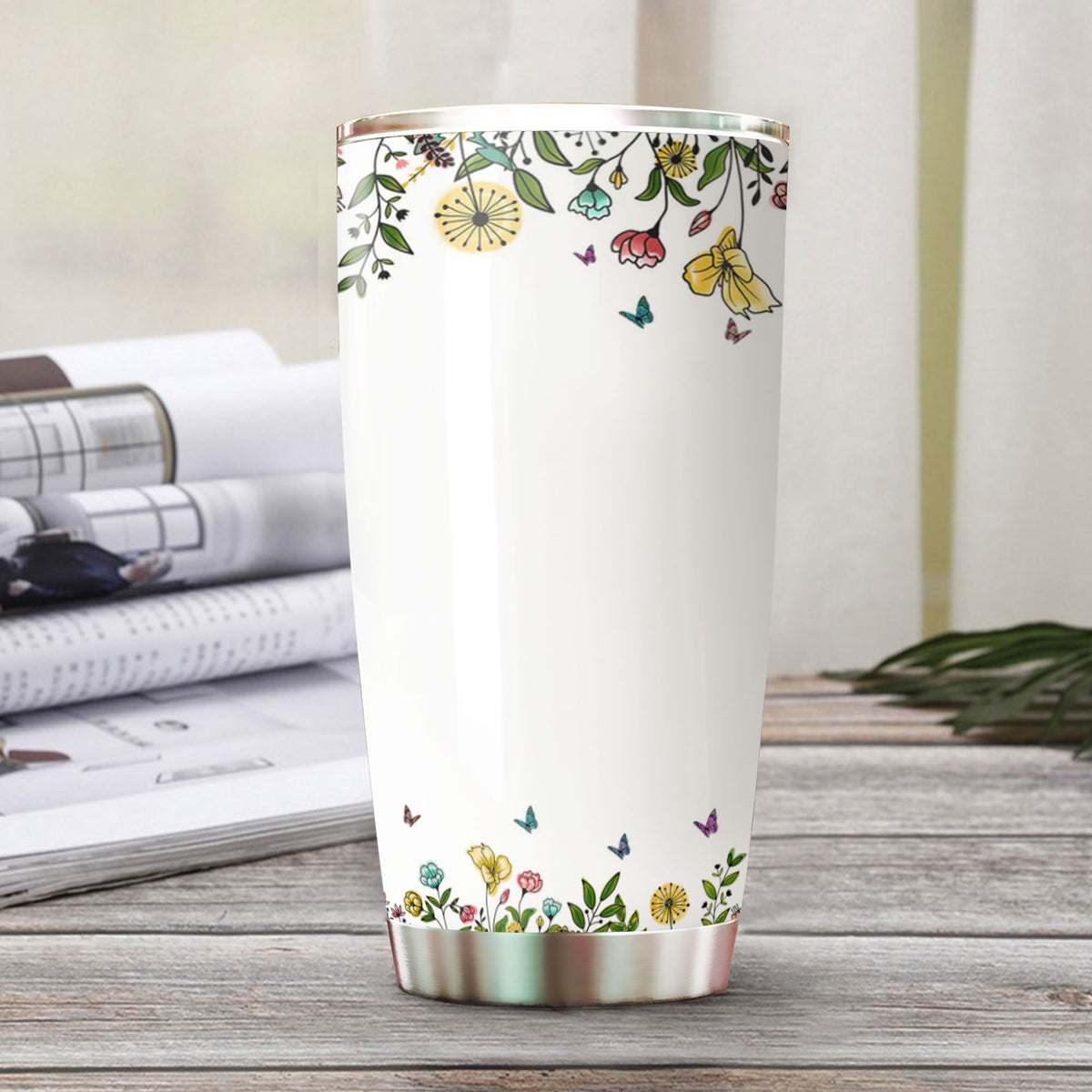 Flower Butterfly Grandma Nana Mimi Mom Auntie Personalized Tumbler