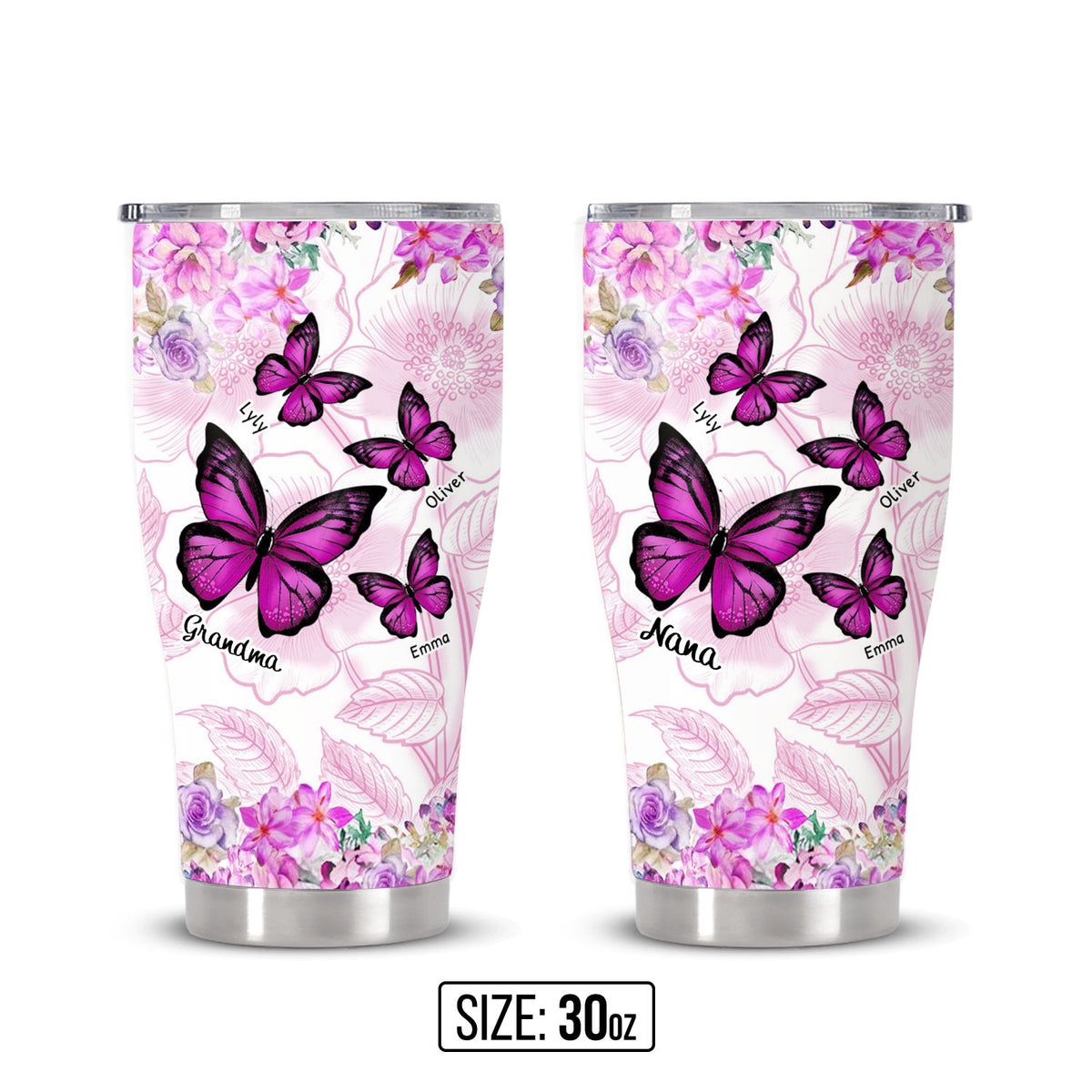 Flower Butterfly Grandma Nana Mimi Personalized Tumbler SC151109 - Drive mockup HP24HL19APR02