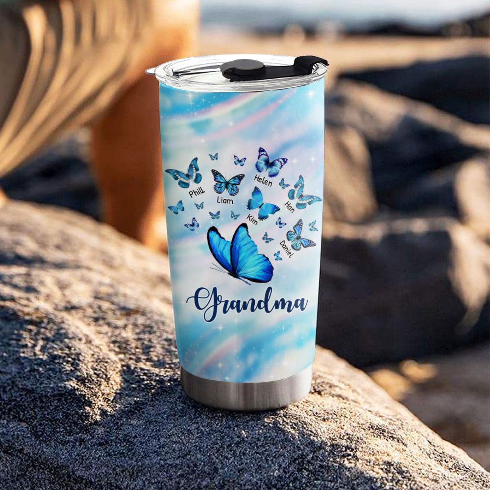 Blue Butterfly Grandma Nana Mimi Gigi Auntie Mom Personalized Tumbler