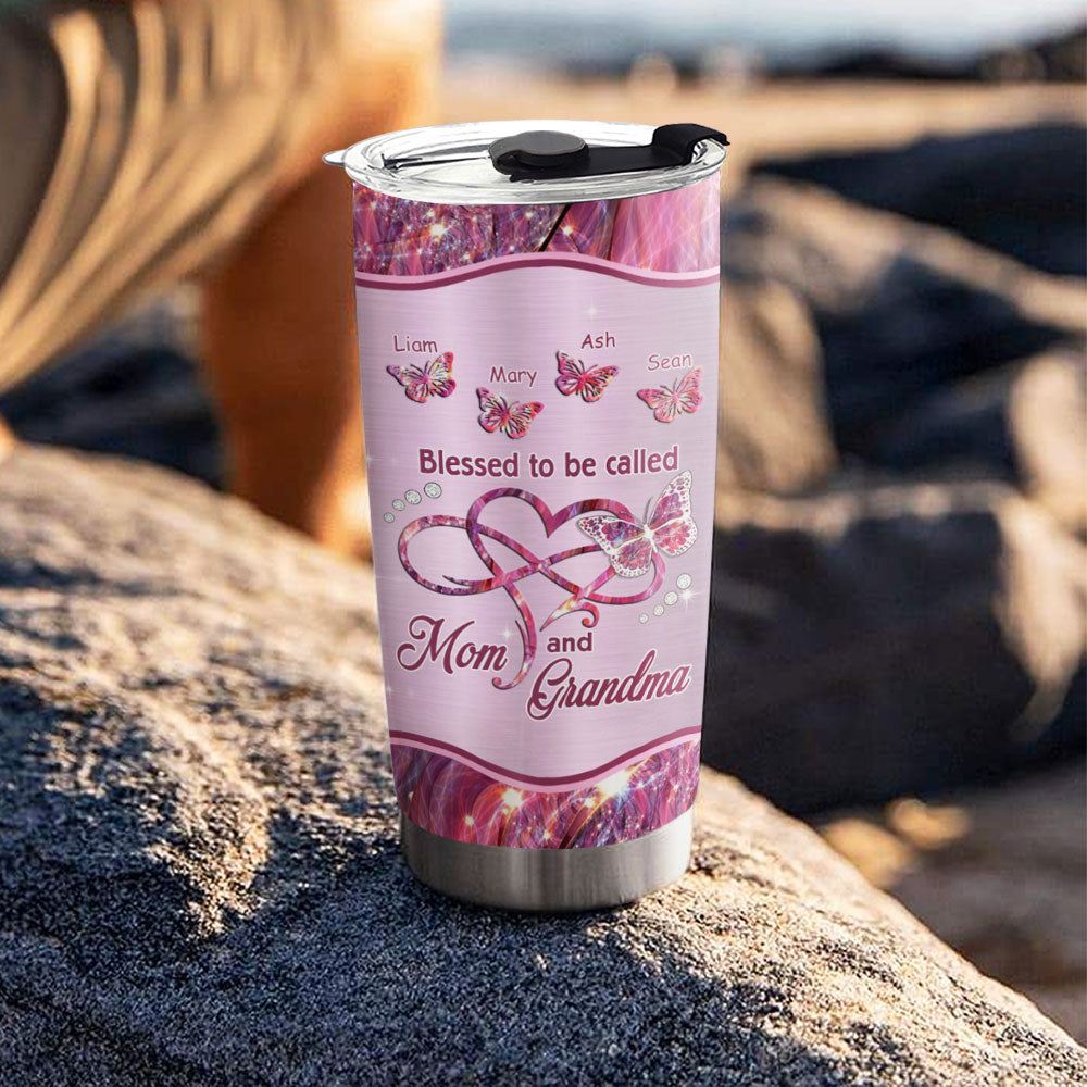 Blessed To Be Called Mom And Grandma Infinity Heart Kids Names Personalized Tumbler 18 Colors 20oz