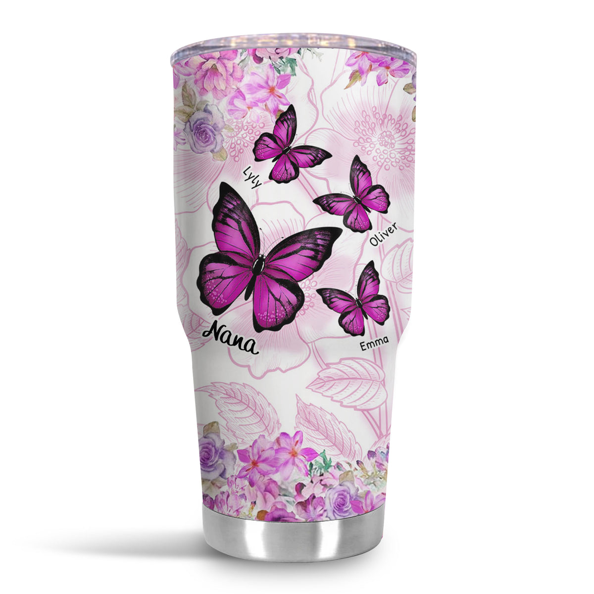 Flower Butterfly Grandma Nana Mimi Personalized Tumbler SC151109 - Drive mockup HP24HL19APR02