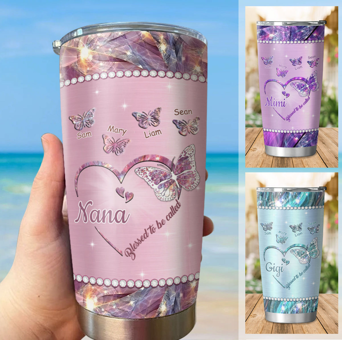 Heart Butterfly Blessed To Be Called Nickname Kids Names Personalized Tumbler 10 Styles 20oz