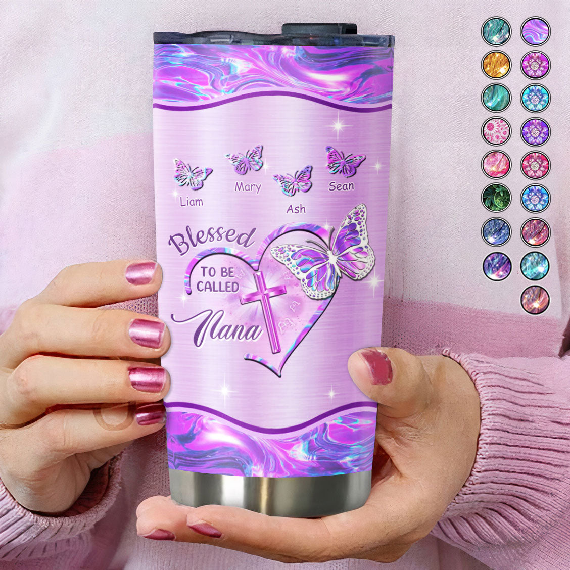 Blessed To Be Called Cross Heart Butterfly Nickname Kids Names Personalized Tumbler 17 Colors 20oz