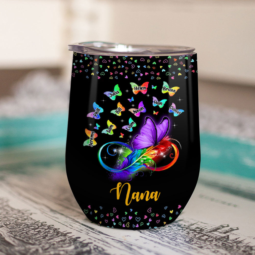 Infinity Butterfly Grandma Kids Names Personalized Wine Tumbler