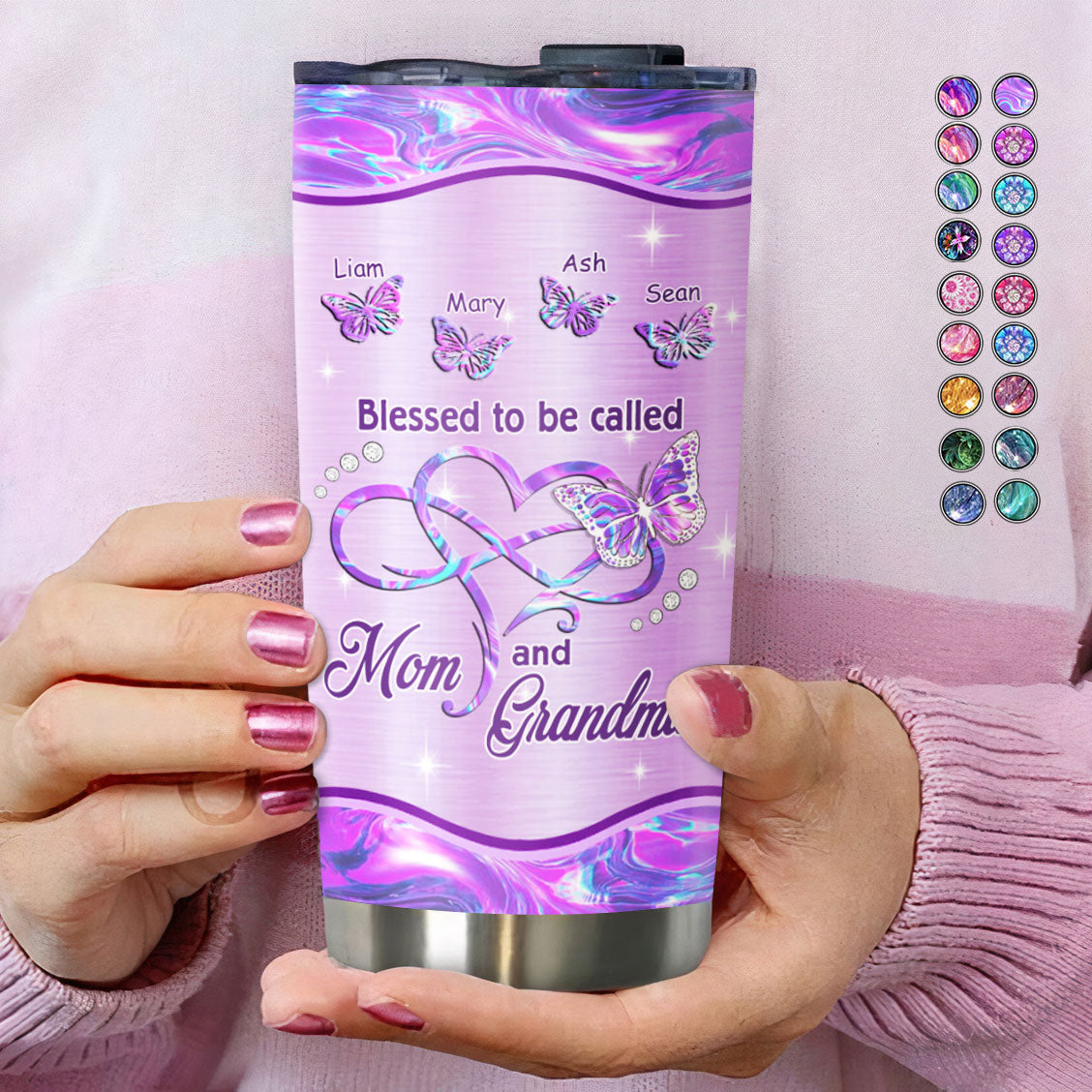 Blessed To Be Called Mom And Grandma Infinity Heart Kids Names Personalized Tumbler 18 Colors 20oz