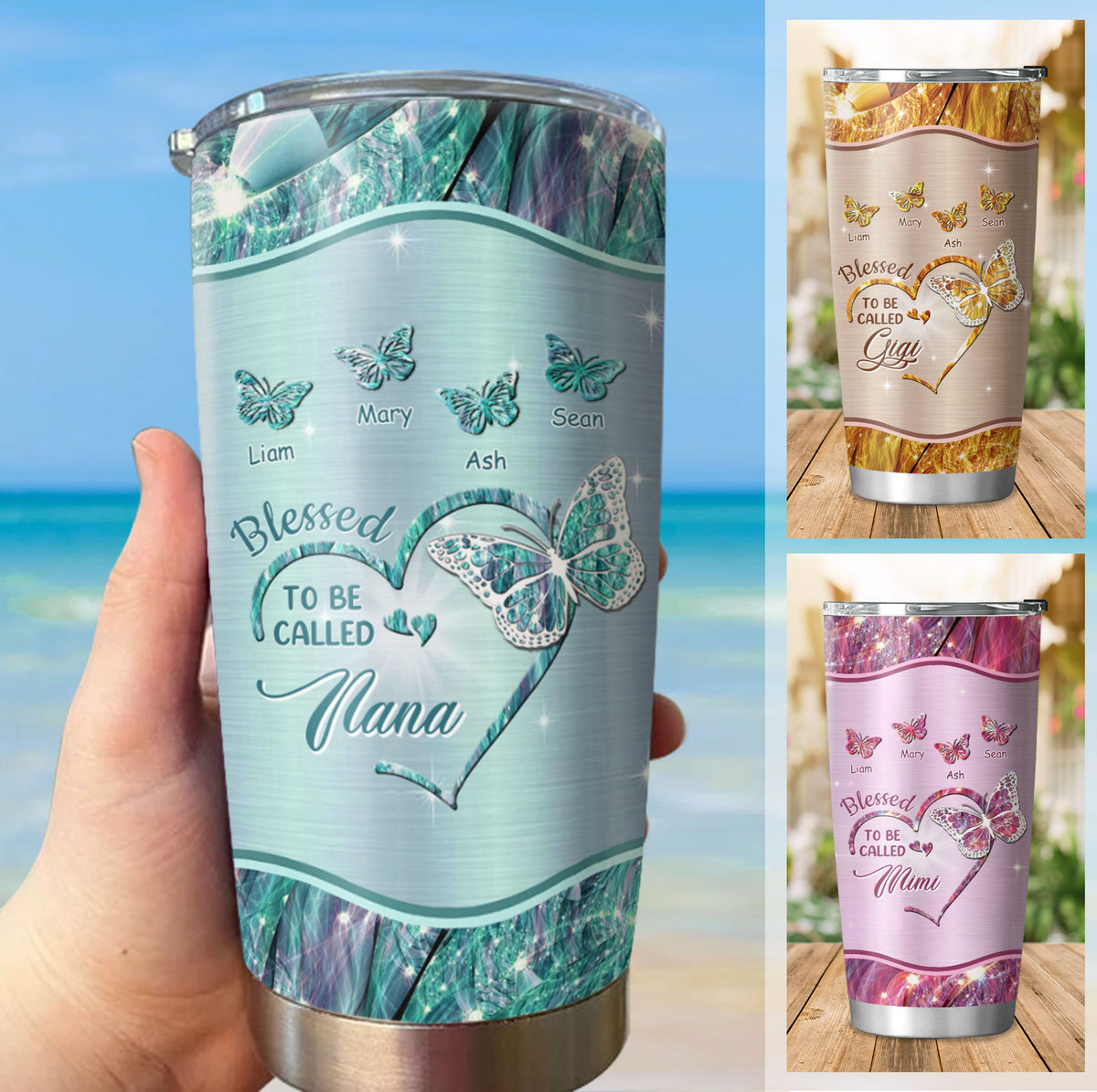 Blessed To Be Called Heart Butterfly Nickname Kids Names Personalized Tumbler 17 Colors 20oz
