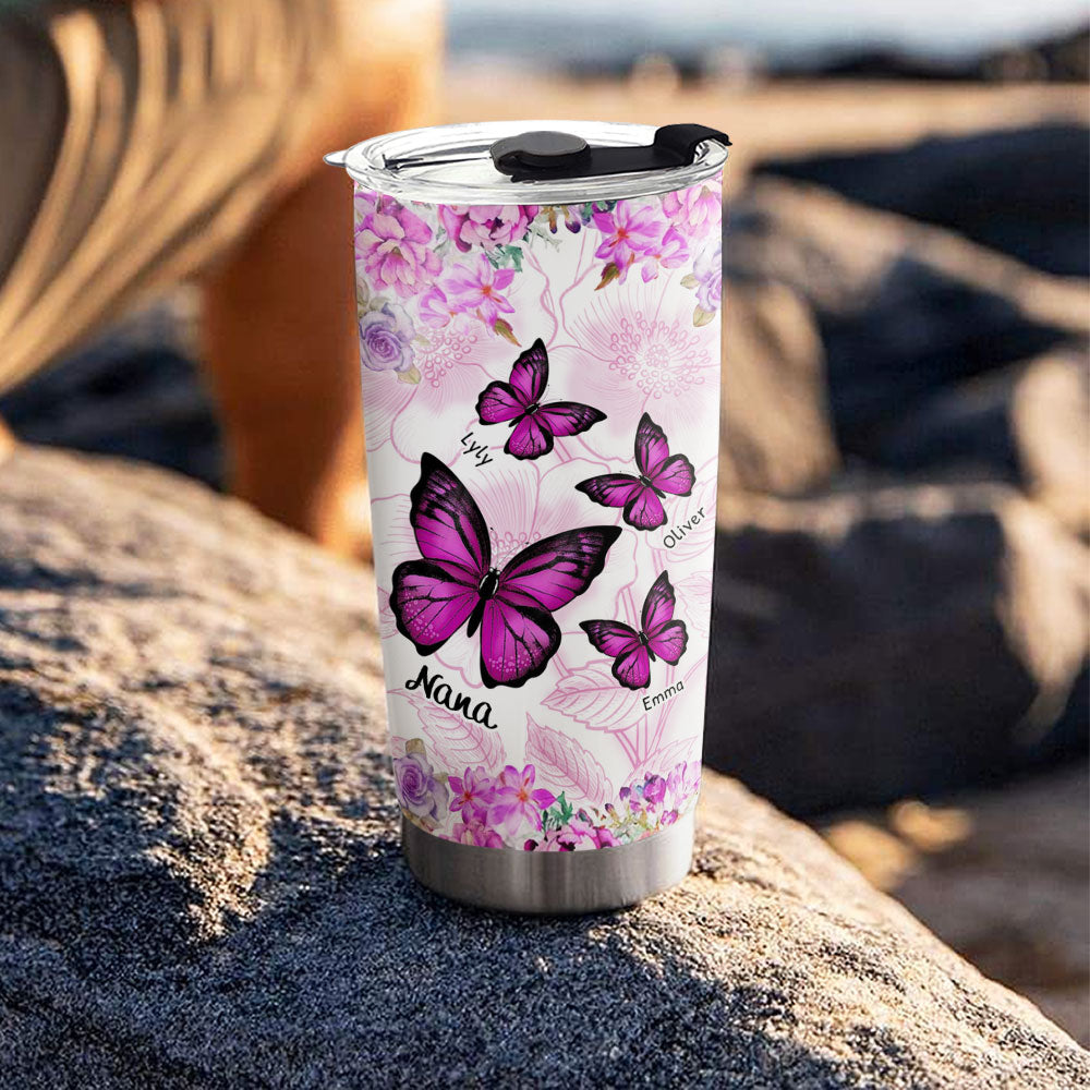 Flower Butterfly Grandma Nana Mimi Personalized Tumbler SC151109 - Drive mockup HP24HL19APR02