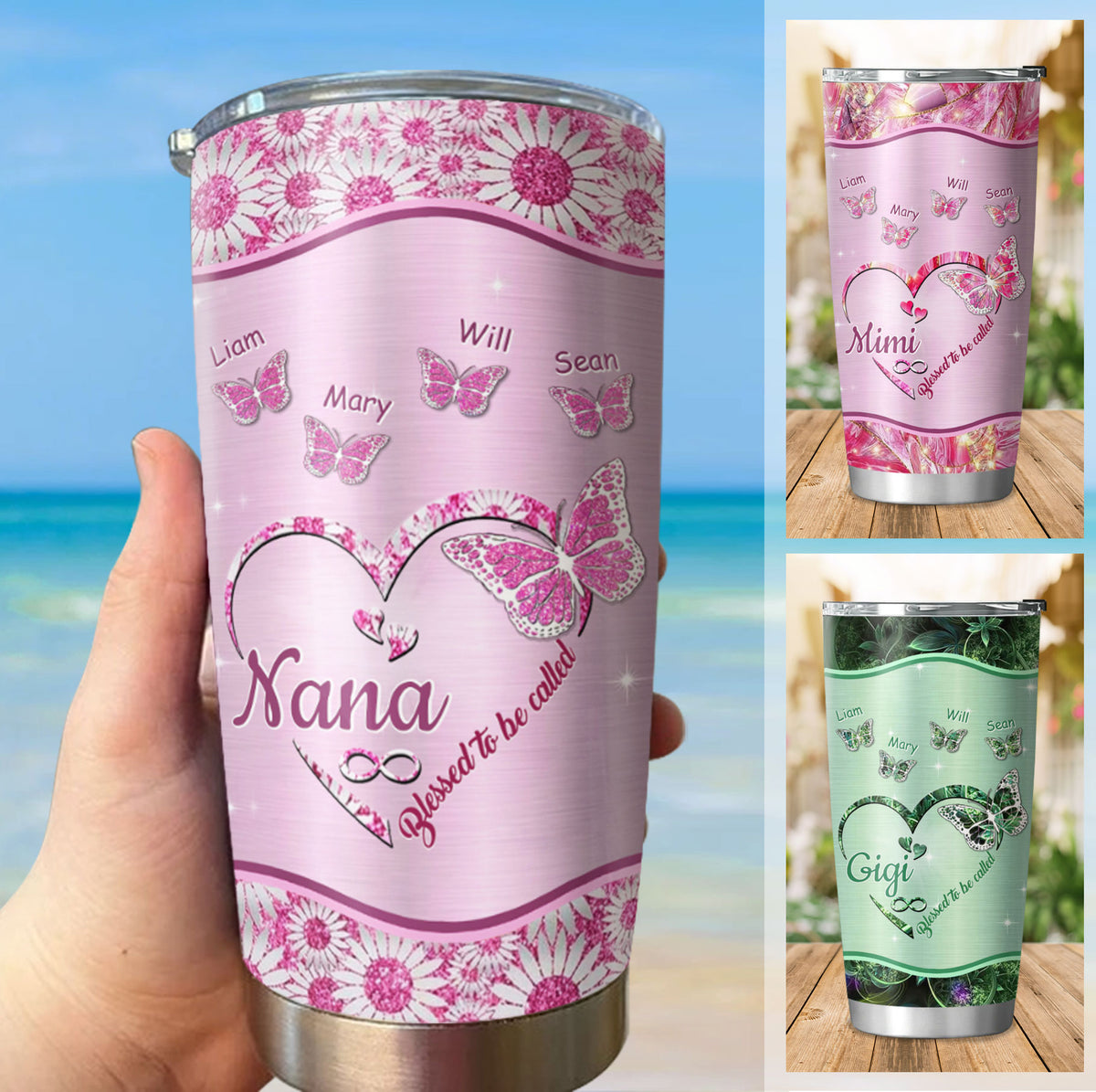 Butterfly Heart Blessed To Be Called Nickname Kids Names Personalized Tumbler 17 Colors 20oz