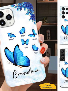 Blue Butterfly Grandma Nana Mimi Mom Auntie Personalized Phone Case SC2410086