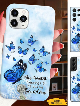 Blue Butterfly My greatest blessings called me Grandma Nana Mimi Mom Auntie Personalized Phone Case SC24100818