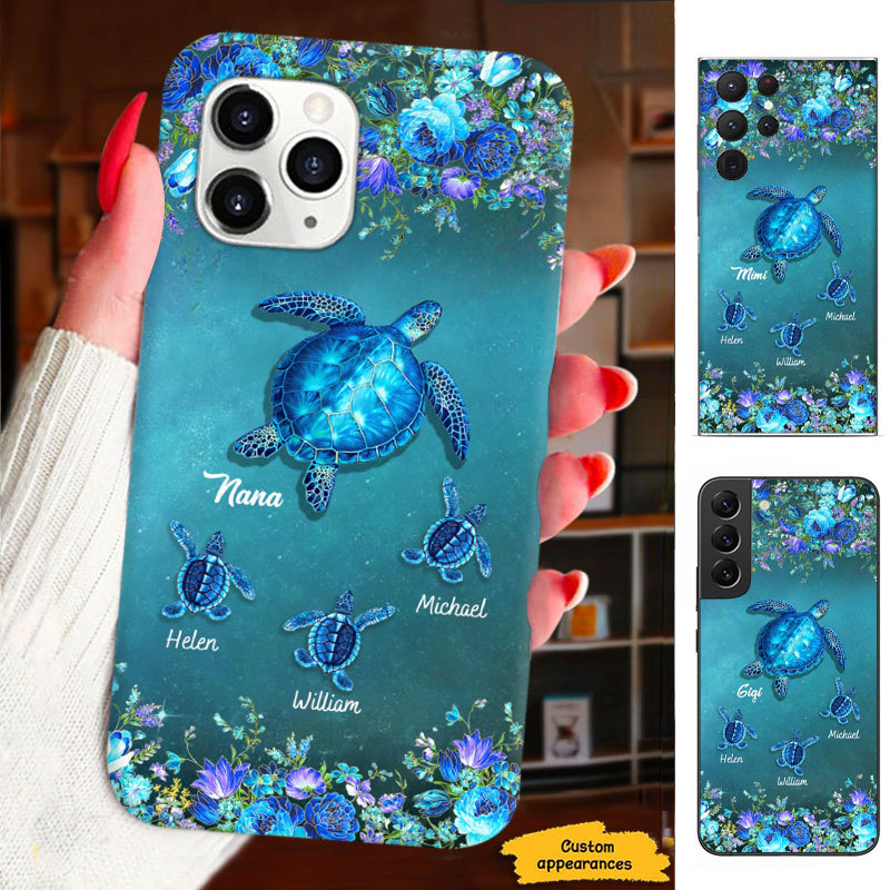 Blue Flower Turtle Mom Grandma Nana Mimi Gigi Auntie Personalized phone case SC2312412