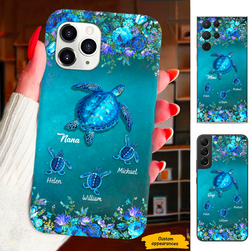 Blue Flower Turtle Mom Grandma Nana Mimi Gigi Auntie Personalized phone case SC2312412