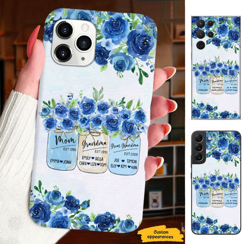 Blue Flowers Mom Grandma Great Grandma Nana Mommy Auntie Personalized Phone Case SC29122311