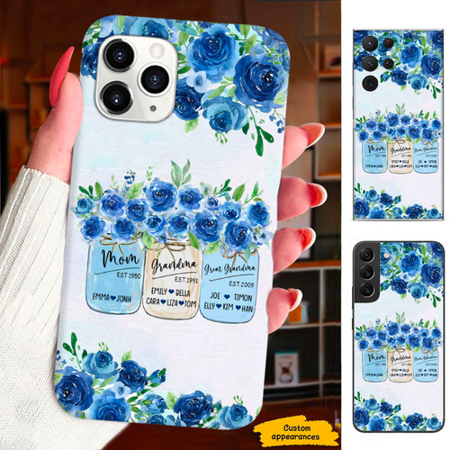 Blue Flowers Mom Grandma Great Grandma Nana Mommy Auntie Personalized Phone Case SC29122311