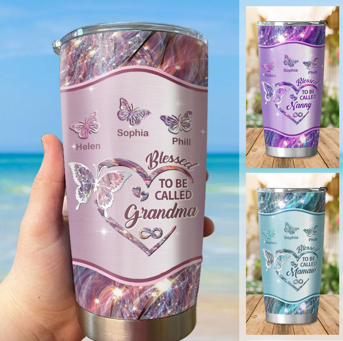 Butterfly Blessed to be called Grandma Mimi Nana Mommy Auntie Personalized Tumbler SC512415