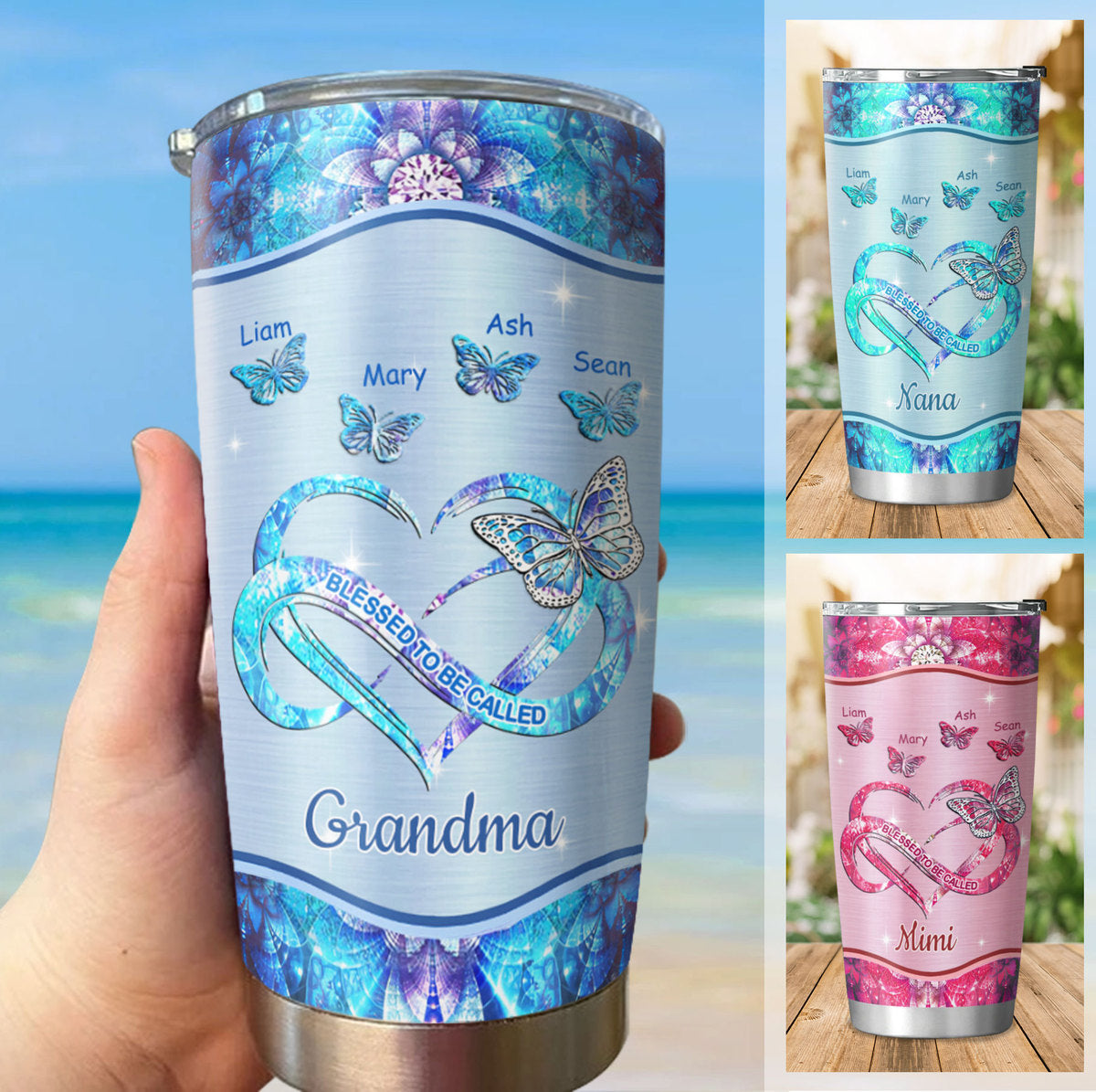 Butterfly Blessed to be called Grandma Mimi Nana Mommy Auntie Personalized Tumbler SC51245
