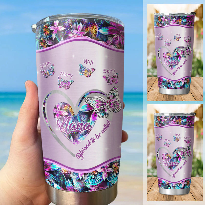 Butterfly Heart Blessed to be called Grandma Mimi Nana Mommy Auntie Personalized Tumbler SC512416