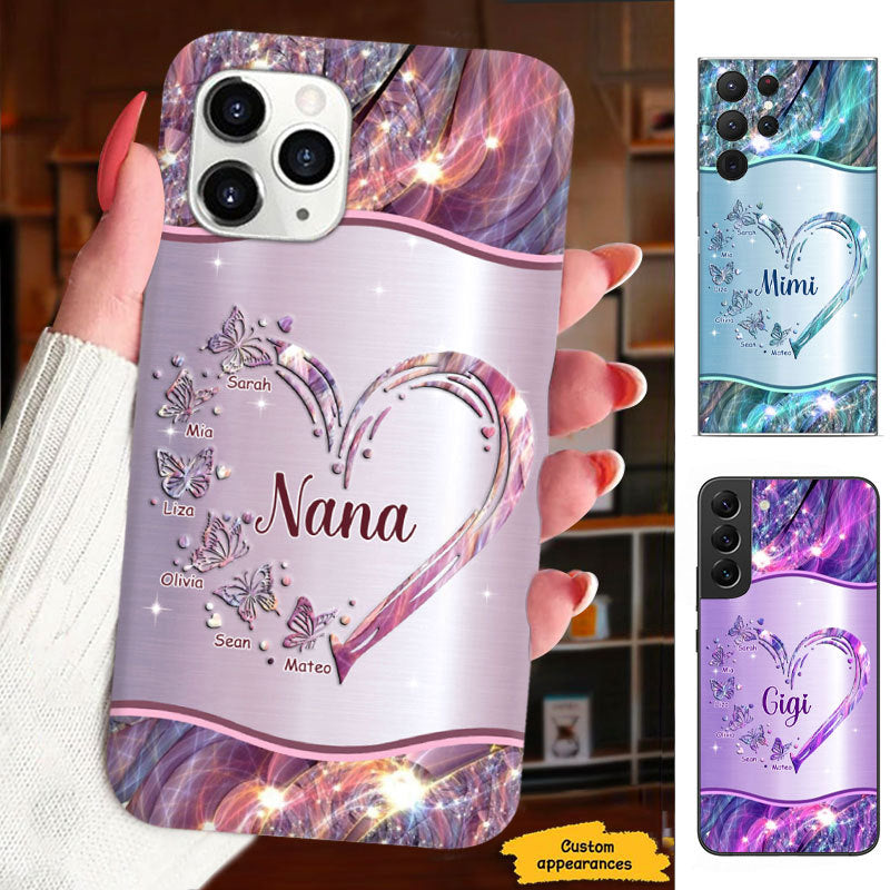Butterfly Heart Grandma Mimi Nana Mommy Auntie Personalized Phone Case SC81244