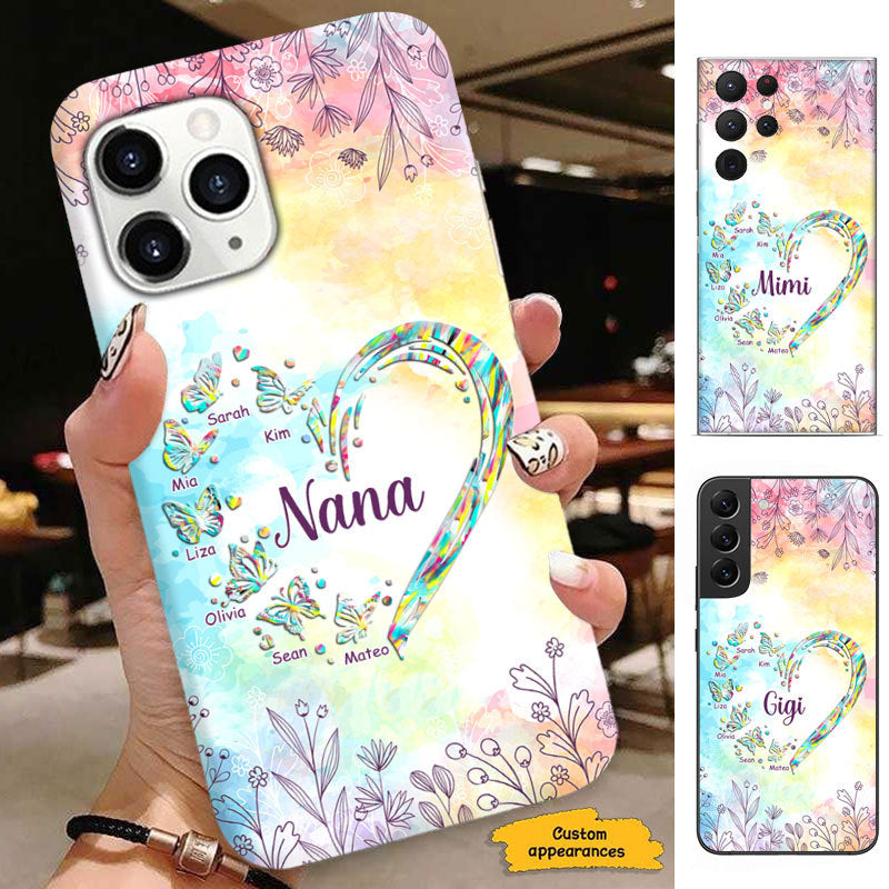 Butterfly Heart Grandma Mimi Nana Mommy Auntie Personalized Phone Case SC81249